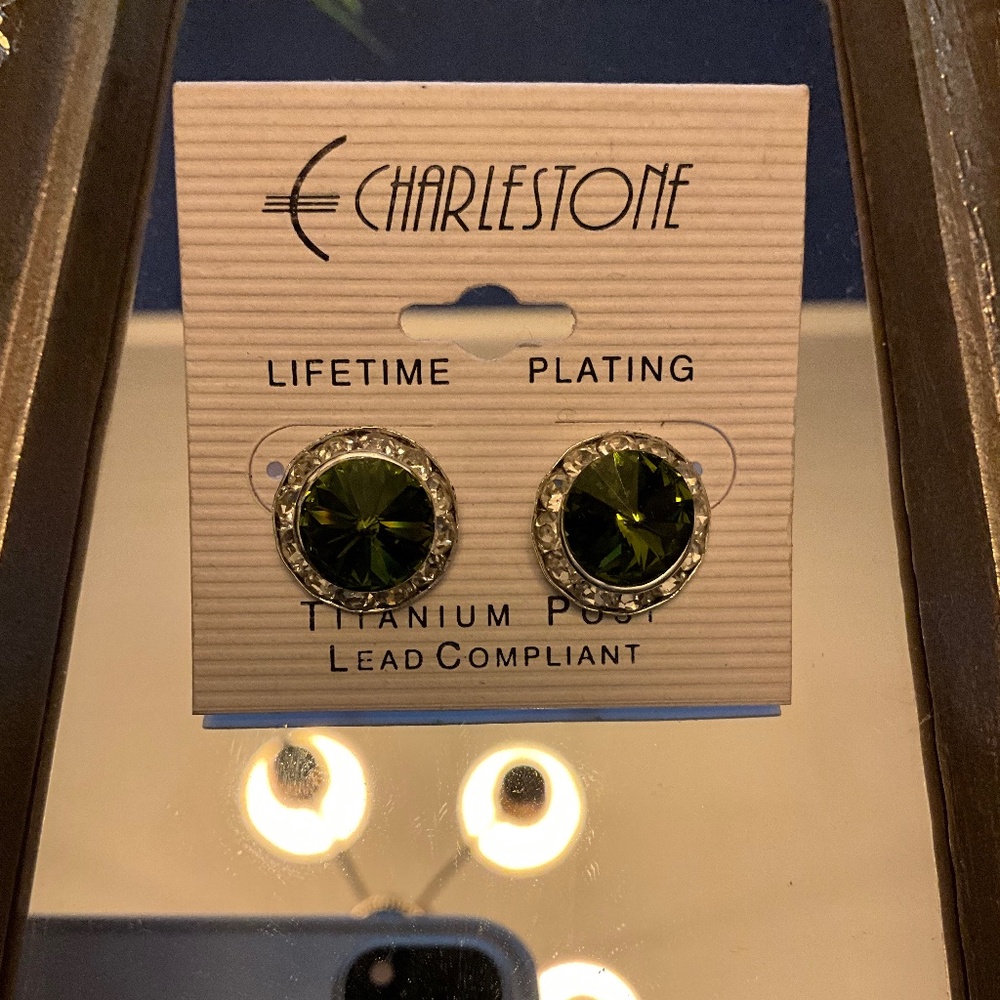 Charleston green stone post back earrings